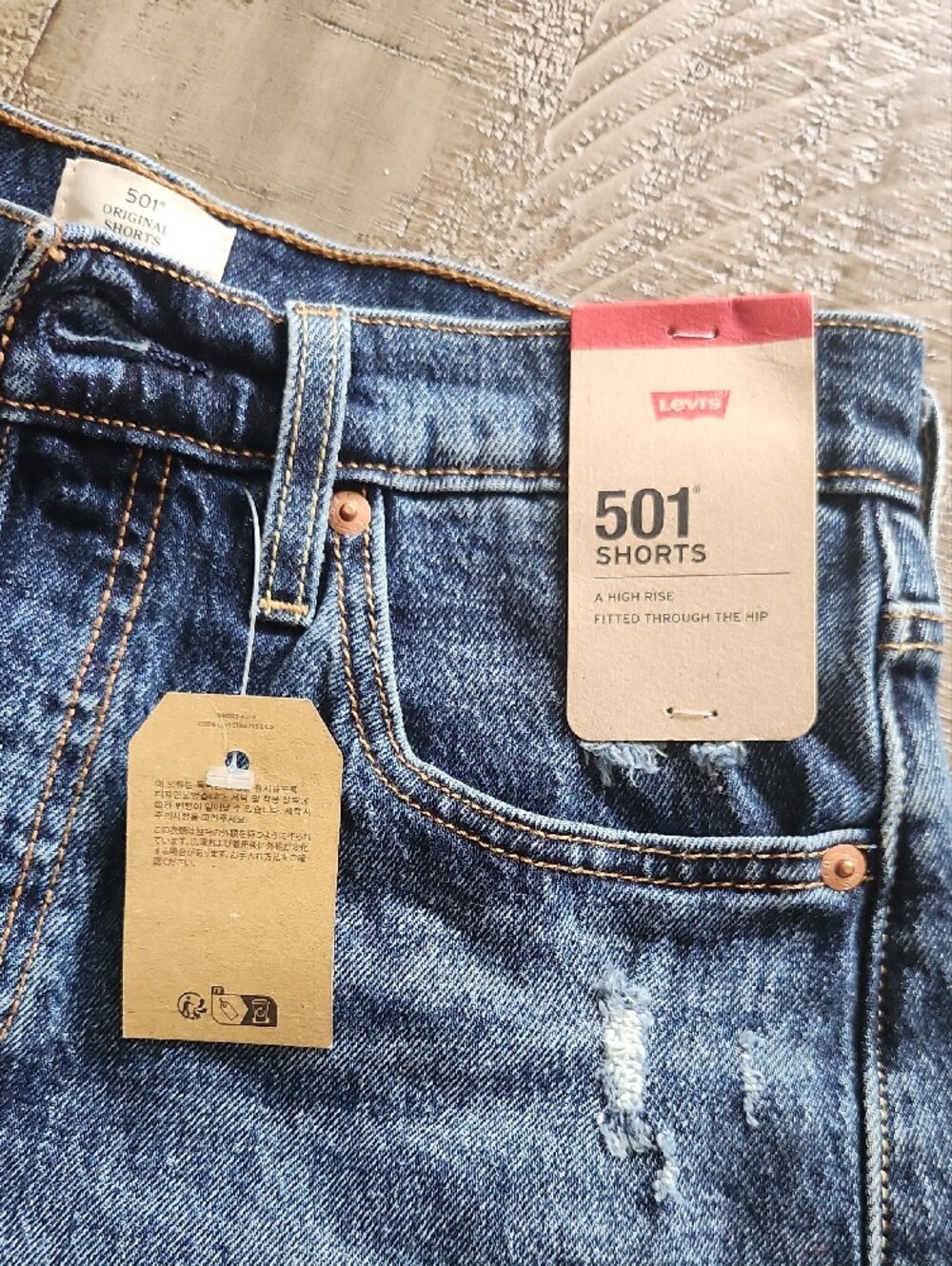 Levi's Dark Blue Distressed Cutoff Jean Shorts - Picture 2 of 5